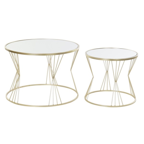 Σετ με 2 τραπέζια DKD Home Decor Καθρέφτης Χρυσό Μέταλλο (60 x 60 x 42 cm)