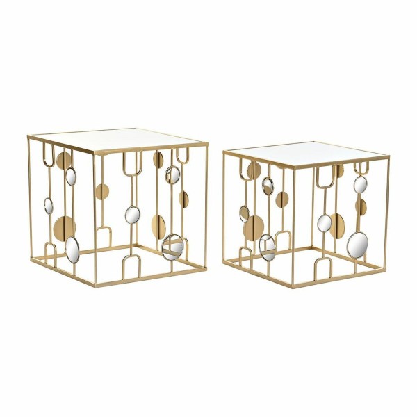 Σετ 2 Τραπεζάκια DKD Home Decor Καθρέφτης Χρυσό Μέταλλο (50 x 50 x 50 cm) (2 pcs)