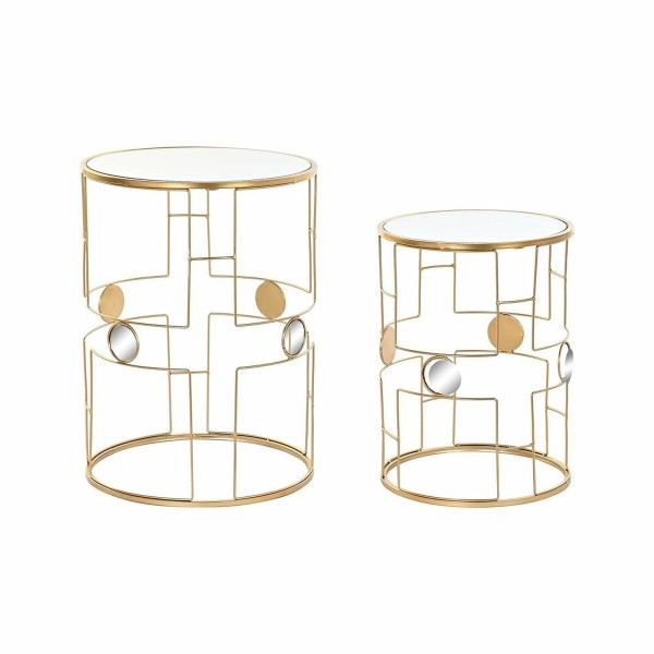 Σετ 2 Τραπεζάκια DKD Home Decor Καθρέφτης Χρυσό Μέταλλο (40 x 40 x 54,5 cm) (2 pcs)