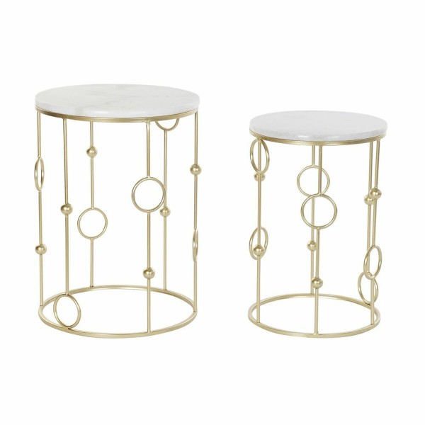Σετ 2 Τραπεζάκια DKD Home Decor Χρυσό Μέταλλο Λευκό Μάρμαρο (40,5 x 40,5 x 55 cm) (2 pcs)