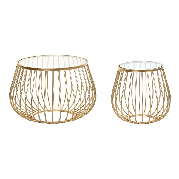 Σετ με 2 τραπέζια DKD Home Decor Κρυστάλλινο Χρυσό Μέταλλο (59 x 59 x 39,5 cm)