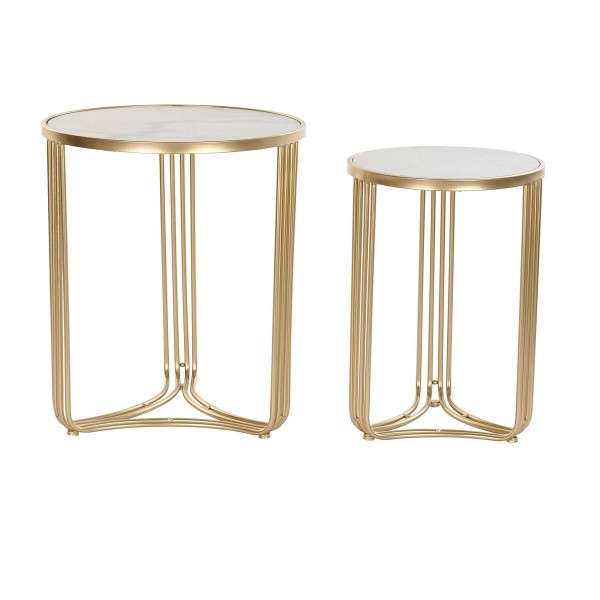 Σετ με 2 τραπέζια DKD Home Decor Χρυσό Μέταλλο Λευκό Μάρμαρο (47,5 x 47,5 x 56 cm)