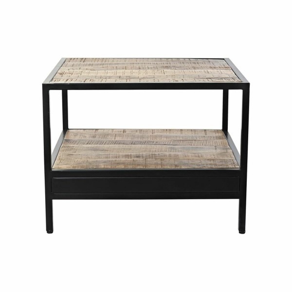 Βοηθητικό Τραπέζι DKD Home Decor Μαύρο Μέταλλο Καφέ Ξύλο από Μάνγκο (60 x 60 x 46 cm)