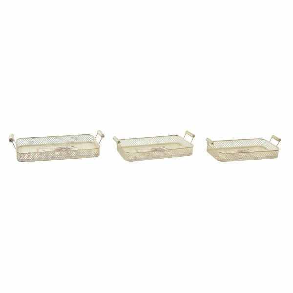 Σετ Δίσκων DKD Home Decor 40 x 21 x 8 cm Ροζ Μέταλλο 8 cm 3 Τεμάχια Shabby Chic