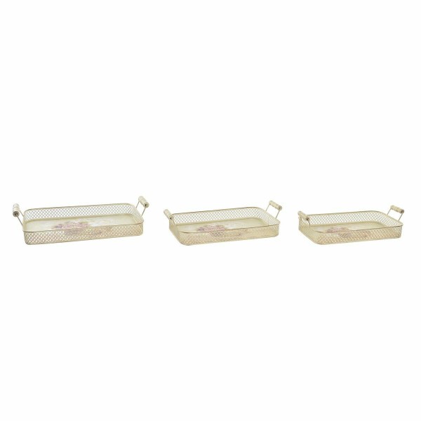 Σετ Δίσκων DKD Home Decor 40 x 21 x 8 cm Ροζ Μέταλλο 8 cm 3 Τεμάχια Shabby Chic
