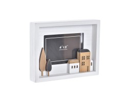 Κορνίζα DKD Home Decor Urban Κρυστάλλινο Ξύλο Καφέ Λευκό Σπίτια (22 x 3,5 x 17 cm)