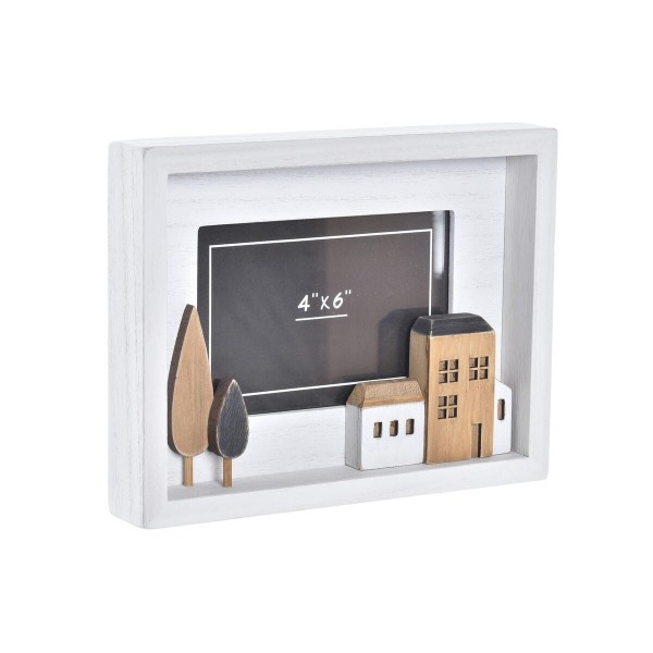 Κορνίζα DKD Home Decor Urban Κρυστάλλινο Ξύλο Καφέ Λευκό Σπίτια (22 x 3,5 x 17 cm)