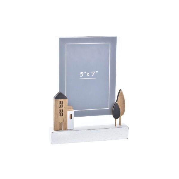 Κορνίζα DKD Home Decor Urban Ξύλο Καφέ Λευκό Ακρυλικό Σπίτια (18 x 3 x 23 cm)