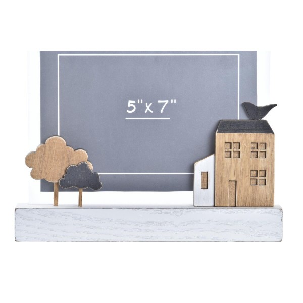 Κορνίζα DKD Home Decor Urban Ξύλο Καφέ Λευκό Ακρυλικό Σπίτια (22 x 3,5 x 18 cm)