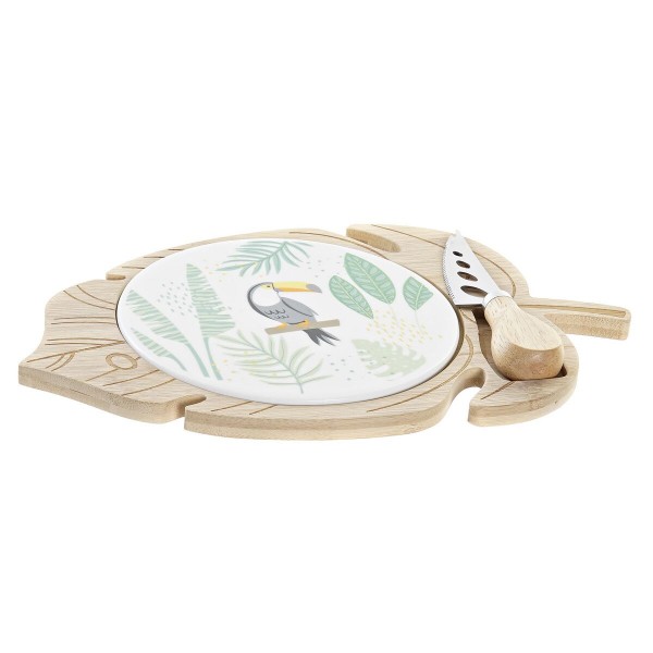 Επιφάνεια Τυριών DKD Home Decor Φύλλο Πολύχρωμο Διακοσμητική κανάτα Πήλινα Τροπικό (28 x 18 x 3 cm) (3 Τεμάχια)