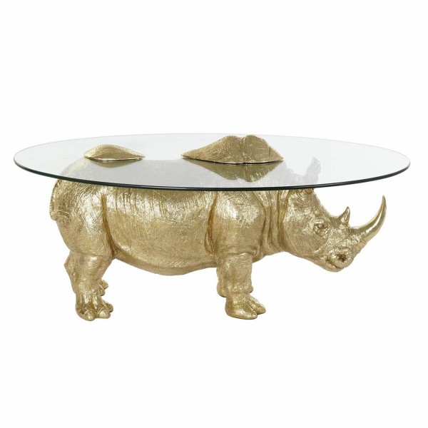 Βοηθητικό Τραπέζι DKD Home Decor Κρυστάλλινο Χρυσό Διαφανές Ρητίνη Αποικιακό Ρινόκερος (100 x 60,5 x 46 cm)