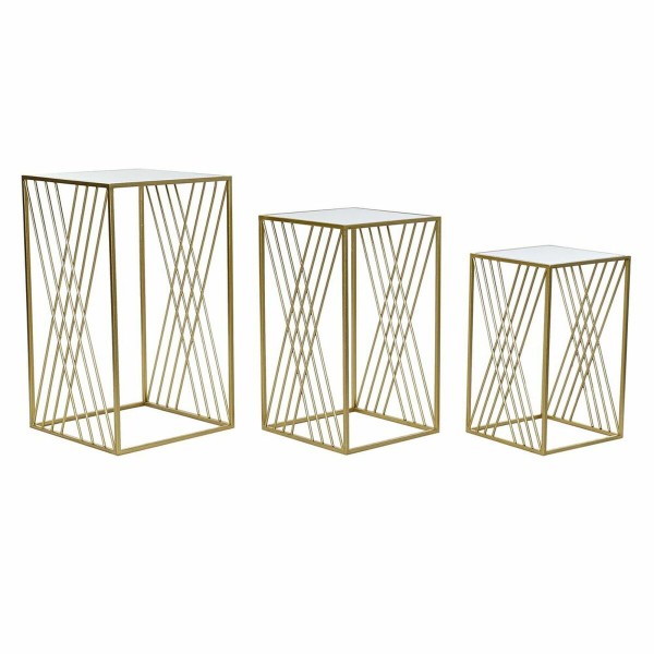 Σετ 3 Τραπεζάκια DKD Home Decor Καθρέφτης Χρυσό Μέταλλο (3 pcs) (40 x 40 x 70 cm)