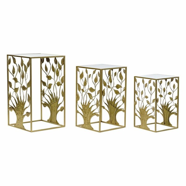 Σετ 3 Τραπεζάκια DKD Home Decor Καθρέφτης Δέντρο Χρυσό Μέταλλο (3 pcs) (40 x 40 x 70 cm)