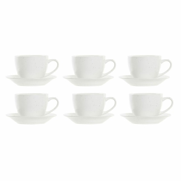 Σετ Κούπες Καφέ DKD Home Decor Λευκό Πήλινα (150 ml)