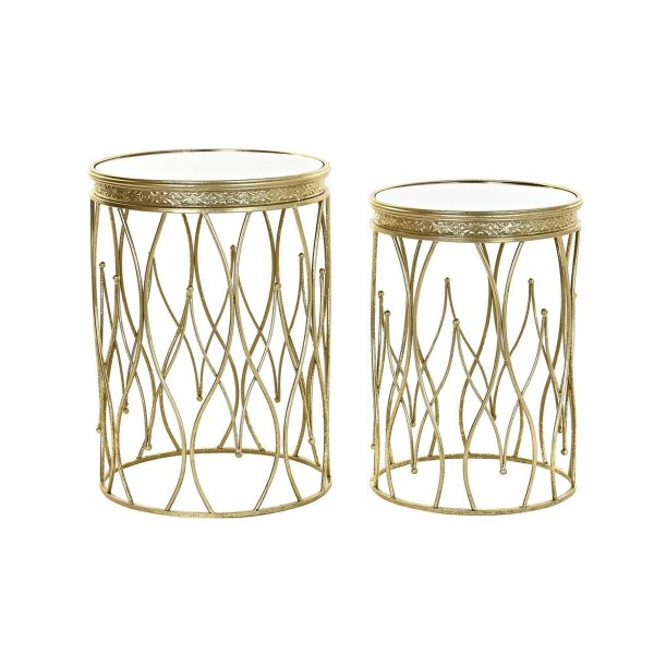 Σετ 2 Τραπεζάκια DKD Home Decor Καθρέφτης Χρυσό Μέταλλο Ανατολικó (x2) (40 x 40 x 54 cm)