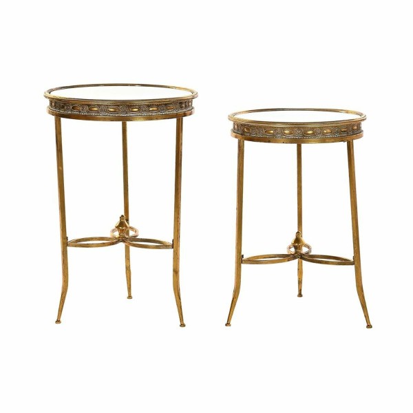 Σετ 2 Τραπεζάκια DKD Home Decor Καθρέφτης Χρυσό Μέταλλο Ανατολικó (40 x 40 x 61 cm) (2 pcs) (x2)