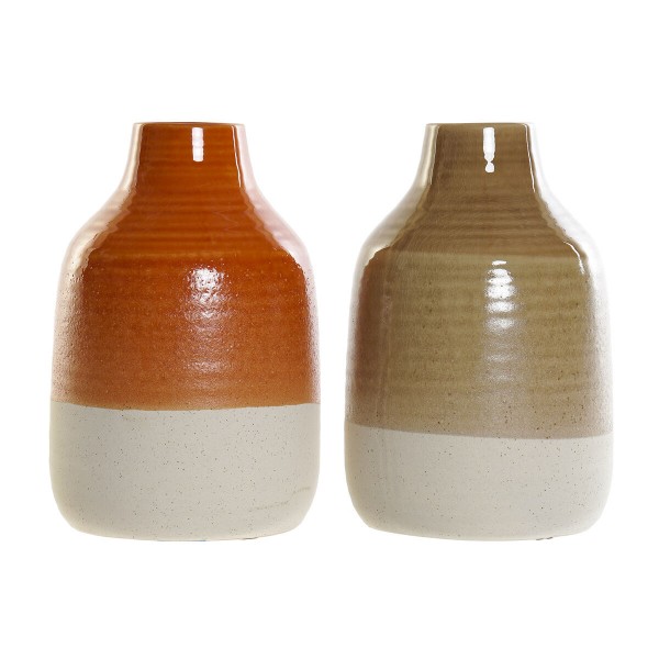 Βάζο DKD Home Decor Πορσελάνη Καφέ Πορτοκαλί (x2) (17 x 17 x 27 cm)