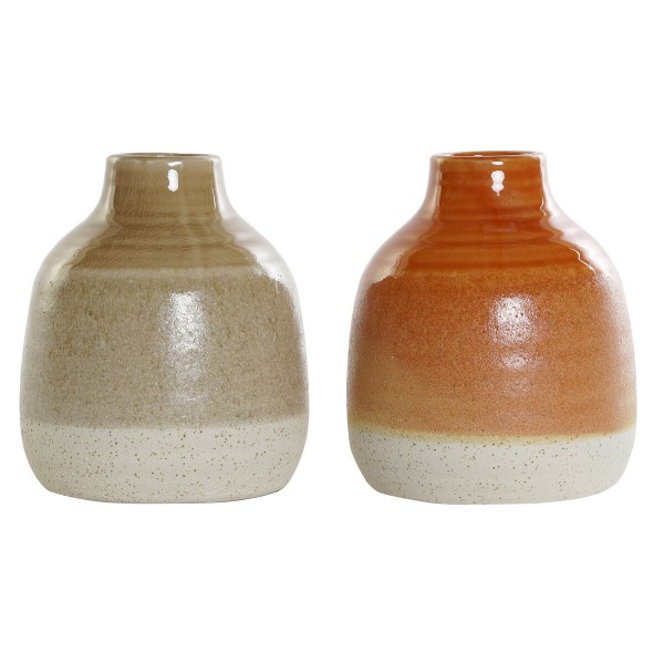 Βάζο DKD Home Decor Πορσελάνη Καφέ Πορτοκαλί (14 x 14 x 17 cm) (x2)