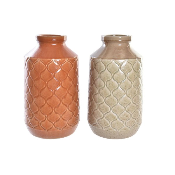 Βάζο DKD Home Decor Πορσελάνη Πορτοκαλί Πράσινο (20 x 20 x 35 cm) (x2)