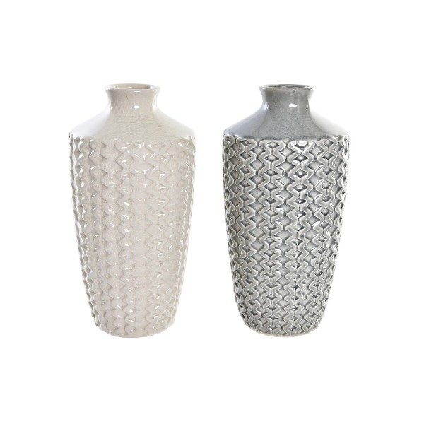 Βάζο DKD Home Decor Πορσελάνη Γκρι Μπεζ Ανατολικó (x2) (15 x 15 x 30 cm)