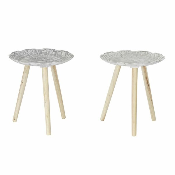 Βοηθητικό Τραπέζι DKD Home Decor Έλατο Μπεζ MDF Λευκό Τροπικό Φύλλο φυτού (40 x 40 x 45 cm) (x2)