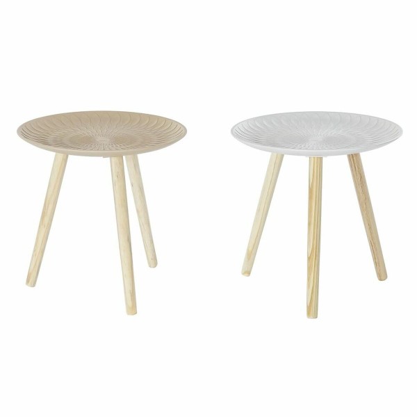 Βοηθητικό Τραπέζι DKD Home Decor Έλατο Μπεζ MDF Λευκό Ανατολικó (44 x 44 x 45 cm) (x2)