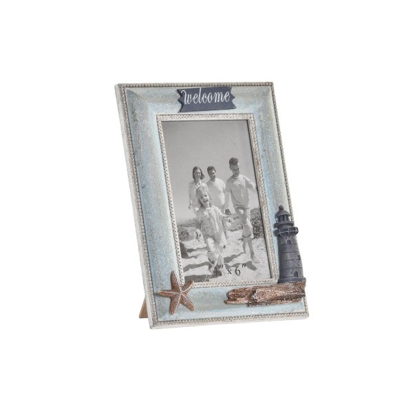 Κορνίζα DKD Home Decor Κρυστάλλινο Μπλε Ξύλο MDF Μεσογείακός (16 x 2,5 x 20,5 cm) (x2)