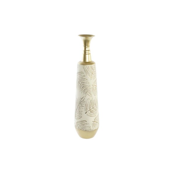 Βάζο DKD Home Decor Χρυσό Μέταλλο Κρεμ Τροπικό Φύλλο φυτού (19 x 19 x 76 cm)