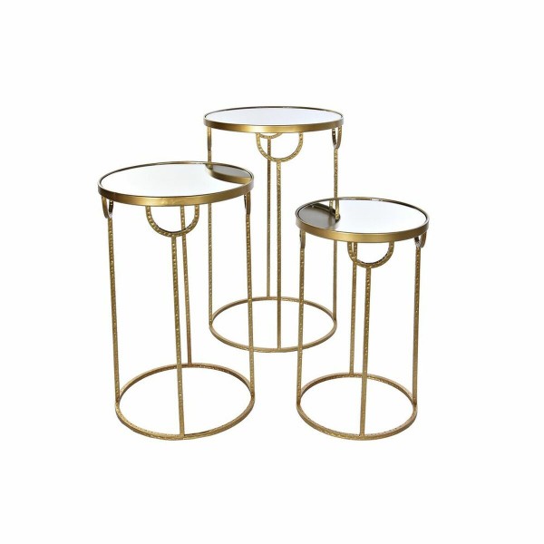 Σετ 3 Τραπεζάκια DKD Home Decor Καθρέφτης Χρυσό Μέταλλο Άραβας (40 x 40 x 66,5 cm) (3 pcs)