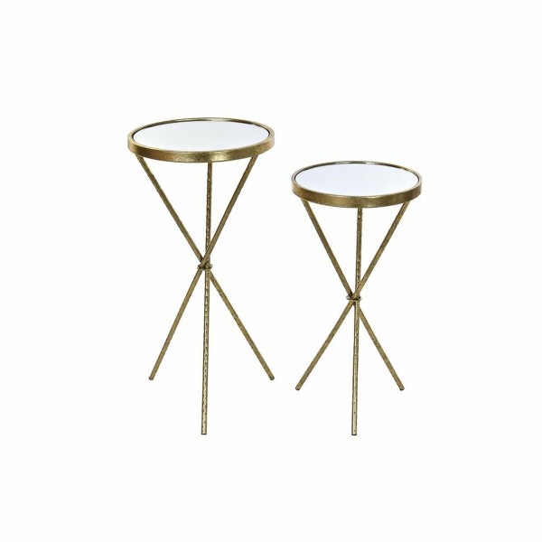 Σετ 2 Τραπεζάκια DKD Home Decor Καθρέφτης Χρυσό Μέταλλο Ανατολικó (35 x 35 x 71 cm) (2 pcs)