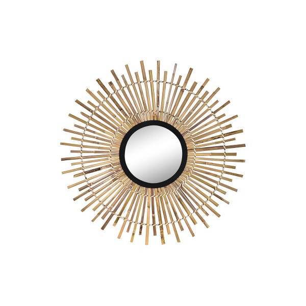 Τοίχο καθρέφτη DKD Home Decor Κρυστάλλινο Φυσικό Μαύρο Μέταλλο ρατάν (76 x 1,5 x 76 cm)