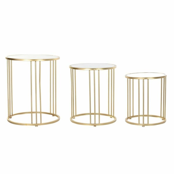 Σετ 3 Τραπεζάκια DKD Home Decor Καθρέφτης Χρυσό Μέταλλο (3 pcs) (50 x 50 x 60 cm)