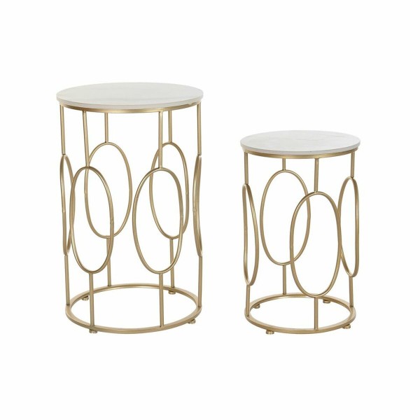 Σετ 2 Τραπεζάκια DKD Home Decor Χρυσό Μέταλλο Λευκό Μάρμαρο (38 x 38 x 60 cm) (2 pcs)