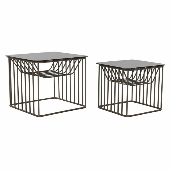 Σετ 2 Τραπεζάκια DKD Home Decor Κρυστάλλινο Μαύρο Μέταλλο Χαλκός (52 x 52 x 44 cm) (2 pcs)