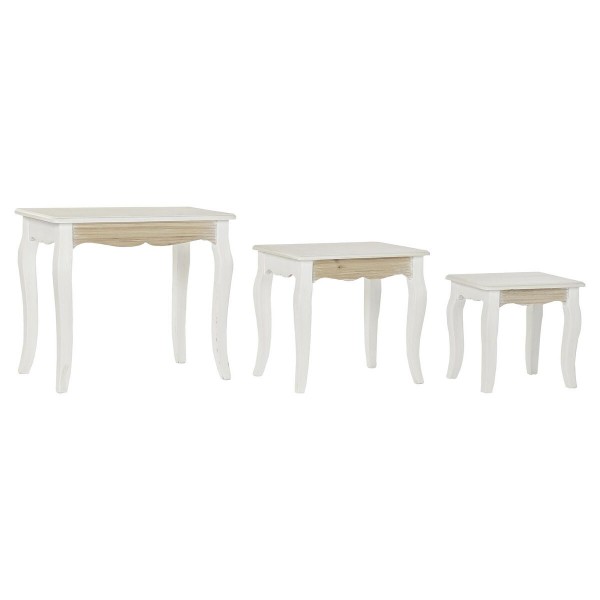 Σετ με 3 τραπέζια DKD Home Decor Φυσικό Ξύλο MDF Λευκό (53 x 35 x 47 cm)