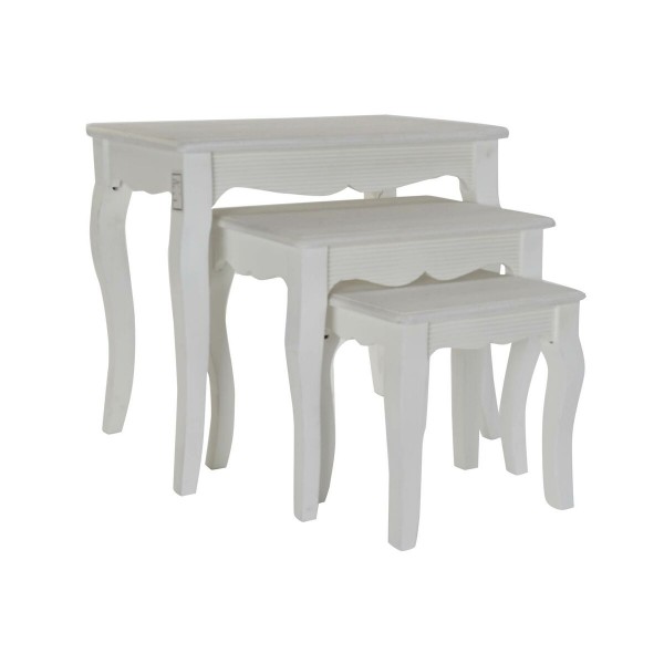 Σετ 3 Τραπεζάκια DKD Home Decor Ξύλο MDF Λευκό Παραδοσιακά (53 x 35 x 47 cm)