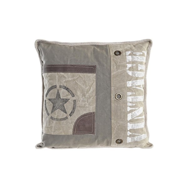 Μαξιλάρι DKD Home Decor Γκρι πολυεστέρας Δέρμα Αστέρι Αλουμίνιο Λευκό Vintage (45 x 15 x 45 cm)