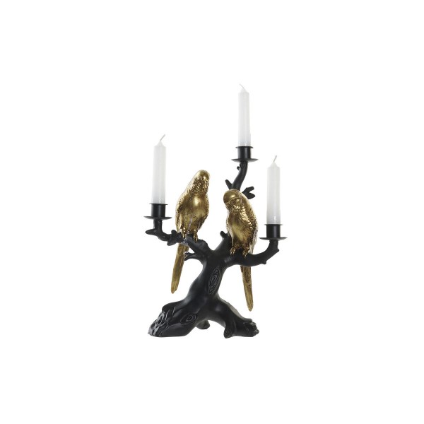 Πολύφωτο DKD Home Decor Μαύρο Χρυσό Ρητίνη Παπαγάλος (22,5 x 13 x 29,5 cm)