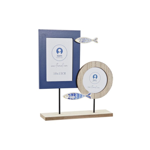 Κορνίζα DKD Home Decor Κρυστάλλινο Μπλε Καφέ Ξύλο MDF Μεσογείακός Ιχθύες (25 x 6 x 29 cm)