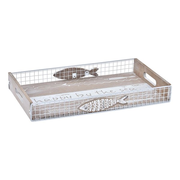Δίσκος για σνακ DKD Home Decor Καφέ Ξύλο Μεσογείακός Ιχθύες 39 x 23 x 5 cm