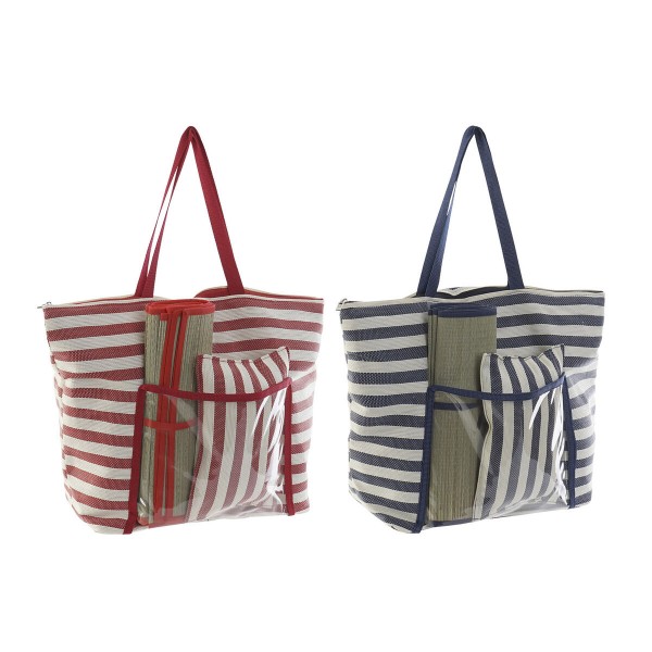 Τσάντα Παραλίας DKD Home Decor 55 x 17 x 35 cm Καμβάς Κόκκινο Μπλε PVC (x2)