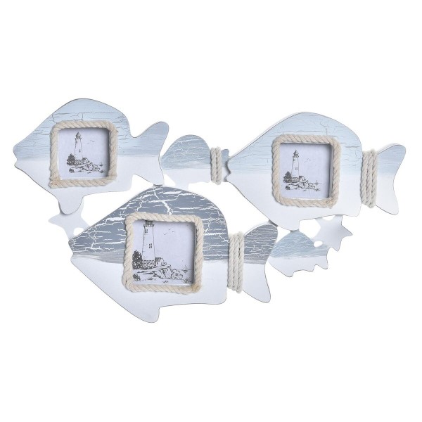 Ράβδοι DKD Home Decor Ιχθύες Μπλε Ξύλο Σχοινί Αλουμίνιο Λευκό Σπείρες Μεσογείακός (40 x 3 x 23 cm)