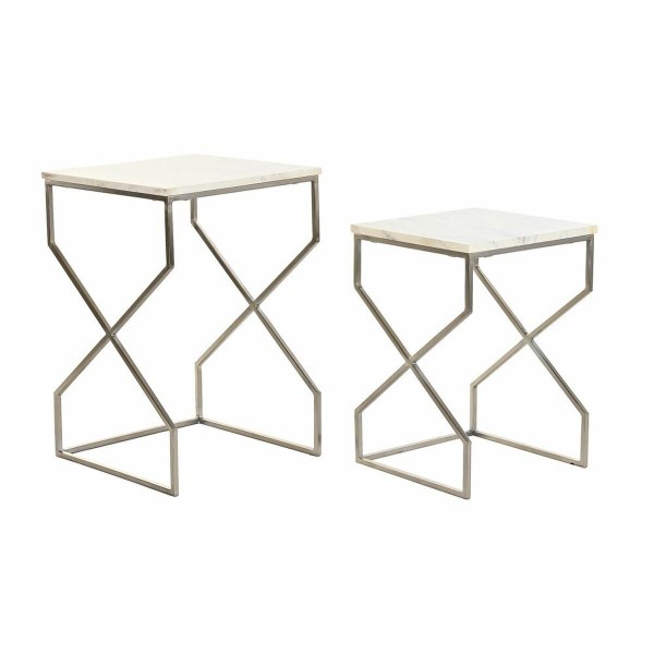 Σετ 2 Τραπεζάκια DKD Home Decor Ασημί Μέταλλο Μάρμαρο Σύγχρονη (40 x 40 x 60,5 cm) (2 pcs)