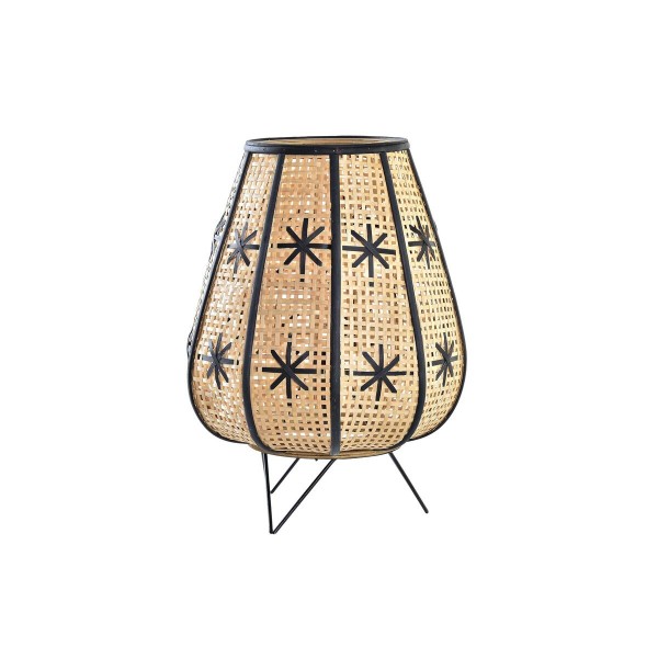 Επιτραπέζιο Φωτιστικό DKD Home Decor Λουλούδι Μαύρο Μέταλλο Καφέ ρατάν 220 V 50 W Τροπικό (37 x 37 x 47 cm)