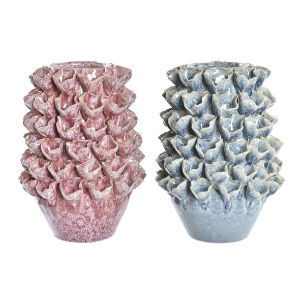 Βάζο DKD Home Decor Λουλούδι Ροζ Τυρκουάζ Πήλινα Μεσογείακός (18 x 18 x 27 cm) (x2)