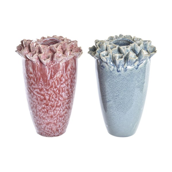 Βάζο DKD Home Decor Λουλούδι Ροζ Τυρκουάζ Πήλινα Μεσογείακός (x2) (16 x 16 x 26 cm)