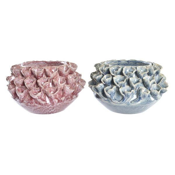 Βάζο DKD Home Decor Λουλούδι Ροζ Τυρκουάζ Πήλινα Μεσογείακός (x2) (20 x 20 x 13 cm)