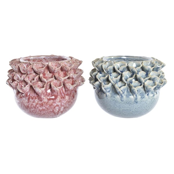 Βάζο DKD Home Decor Λουλούδι Ροζ Τυρκουάζ Πήλινα Μεσογείακός (17 x 17 x 13,5 cm) (x2)