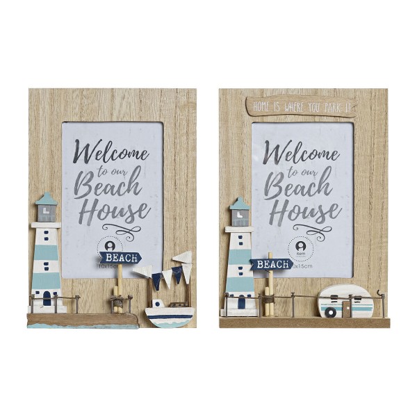 Κορνίζα DKD Home Decor Κρυστάλλινο Φυσικό Μπλε Λευκό Φάρος Ξύλο MDF Μεσογείακός (15 x 3 x 22 cm) (x2)