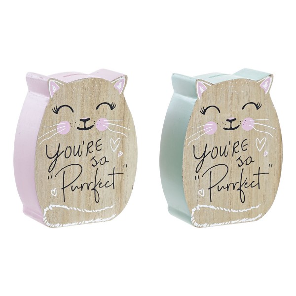Kουμπαράς DKD Home Decor Ξύλο Γάτα (12,3 x 5 x 15,8 cm) (x2)
